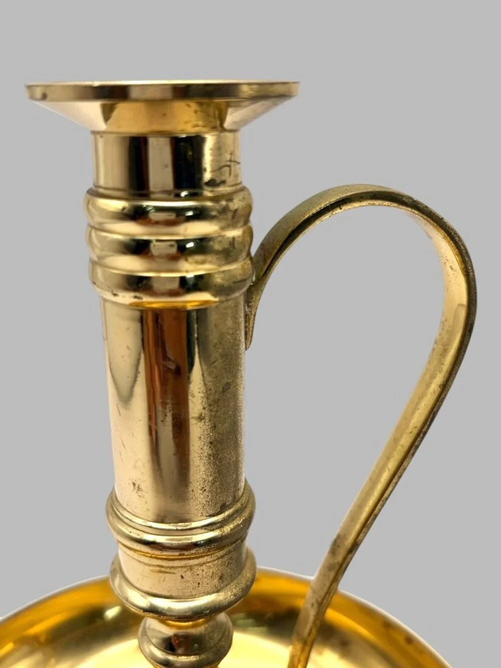 Vintage Brass Chamberstick Candle Holder Made in India 7.5” Handle Catch Tray